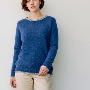 Ireland’s‎ Eye Lambswool Silk Wms Crew Neck Blue Sweater with Cream details Med